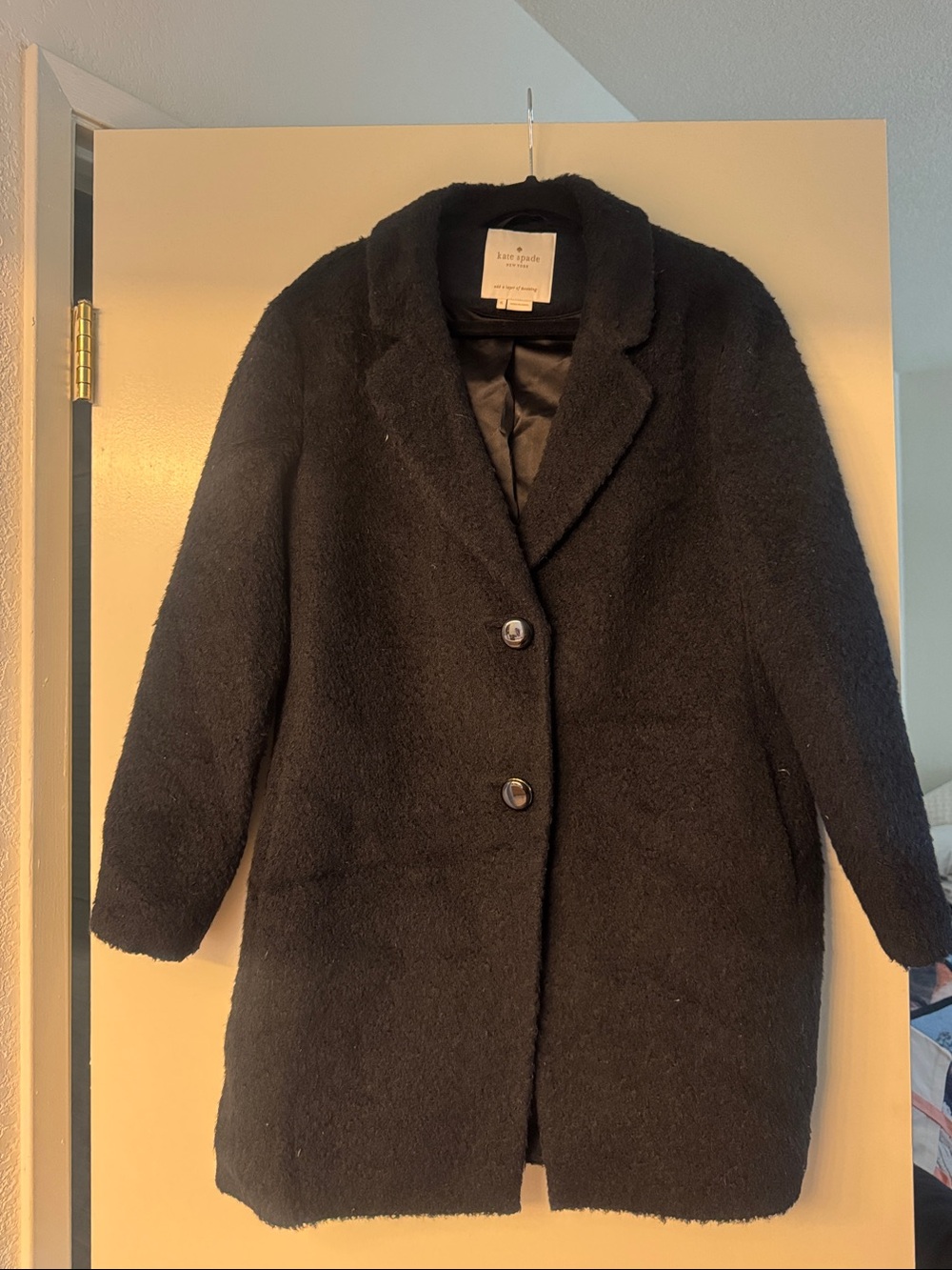 kate spade new york wool alpaca black teddy bow coat sz 6